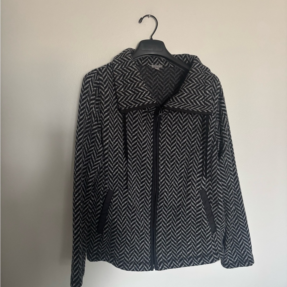 Talbots Black and White Chevron Utility Jacket